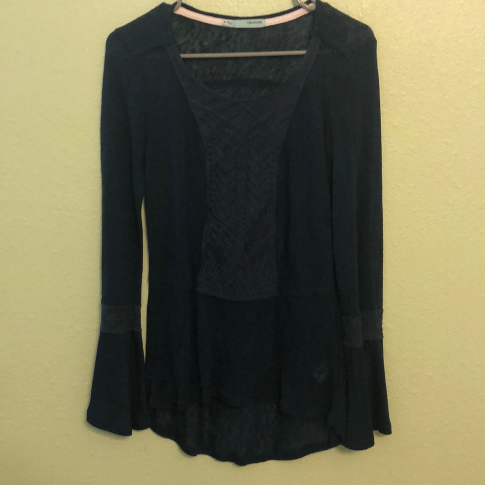 Blue semi-see through long sleeve blouse